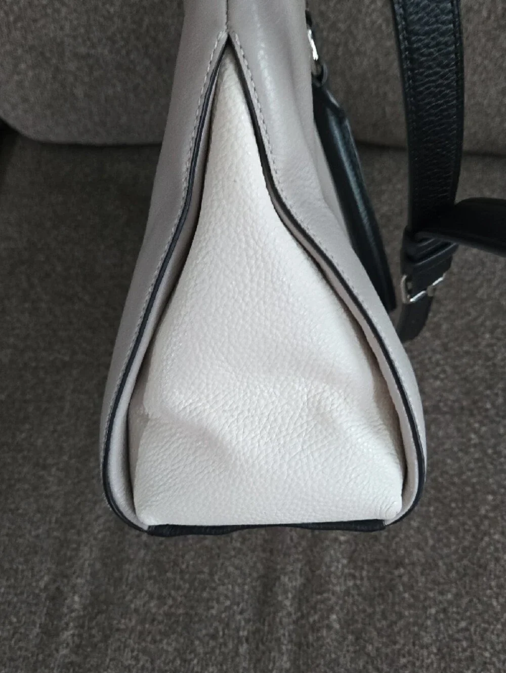 Coach Two-Tone Pebble Leather Satchel in Light Taupe, Cream With Black